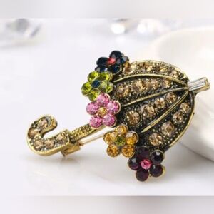 NEW Elegant Dainty Cute Gold and Multicolor Umbrella‎ Brooch (#0290)